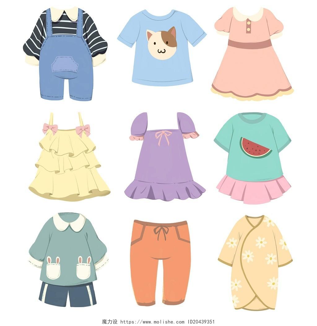 婴儿衣服卡通风格儿童服装素材PNG透明底服装配饰婴儿衣服